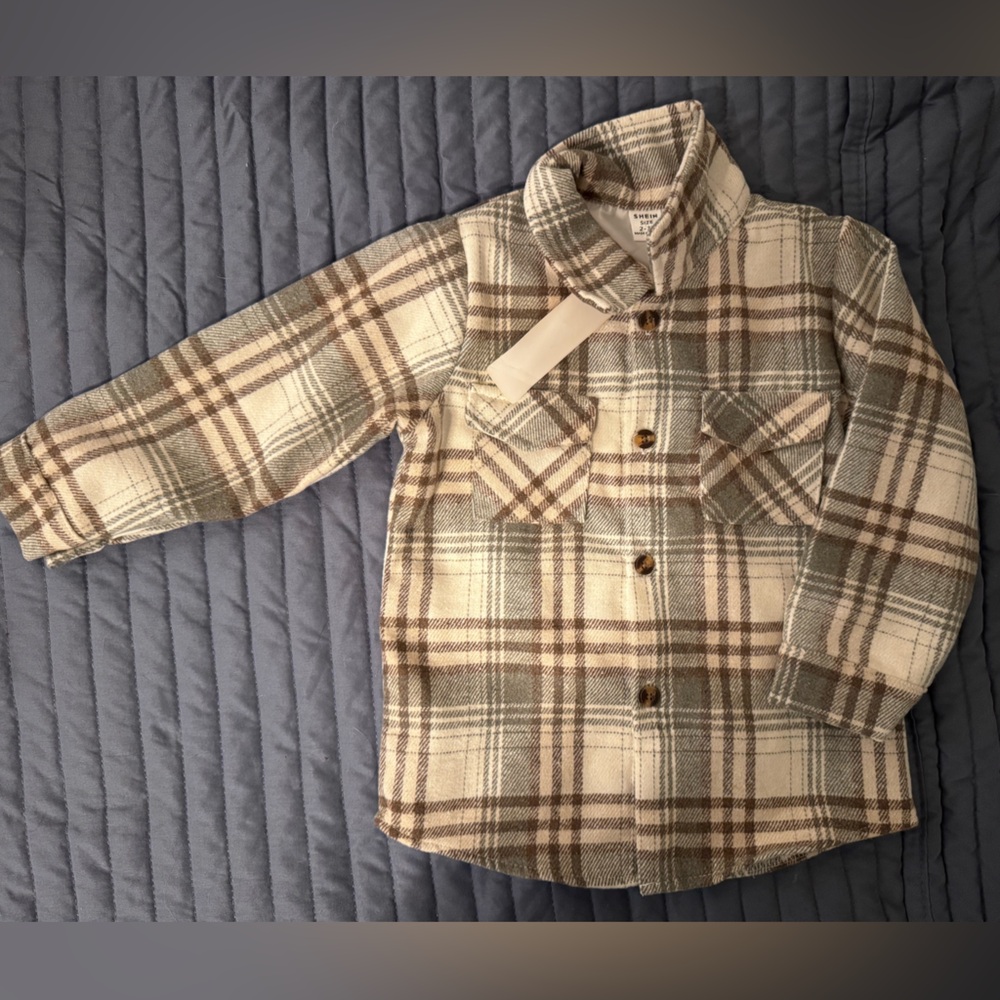 SHEIN Toddler Plaid Button-Up Jacket